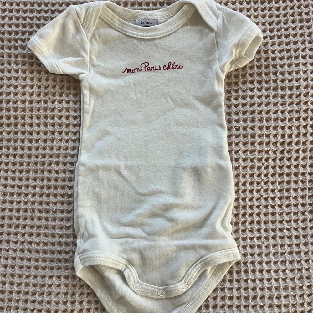 Petit Bateau onesie 3 mo white “Mon Paris Cheri”